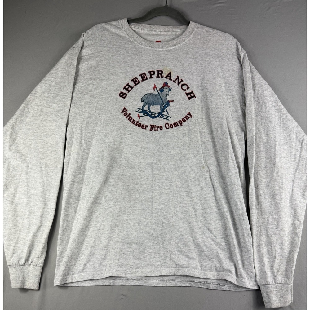 Hanes tagless grey ls t-shirt, sheepranch fire department, men's large tee